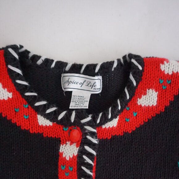 VTG Spice of Life Black Holiday Gingerbread Cardigan Cotton Festive Grandma S/P - Picture 10 of 11